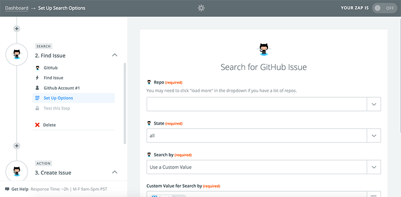 GitHub example of Zapier workflow